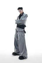 Striped Denim Panel Suit Trousers