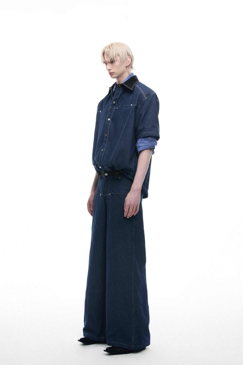Snakeskin Patchwork Denim Shirt