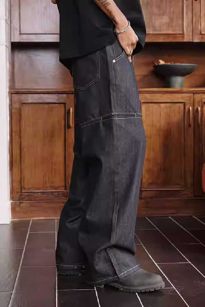 Wide-Leg Raw Jeans