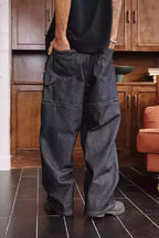Wide-Leg Raw Jeans