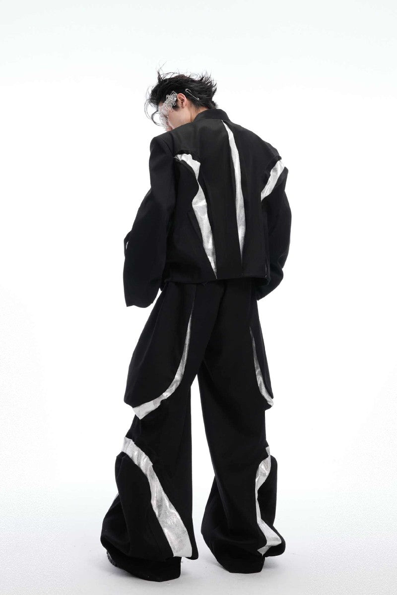 Deconstructed Contrast Stitch Wide-Leg Pants