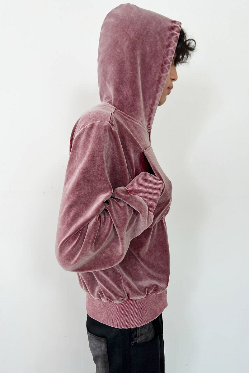 Washed Velvet Zip Hoodie