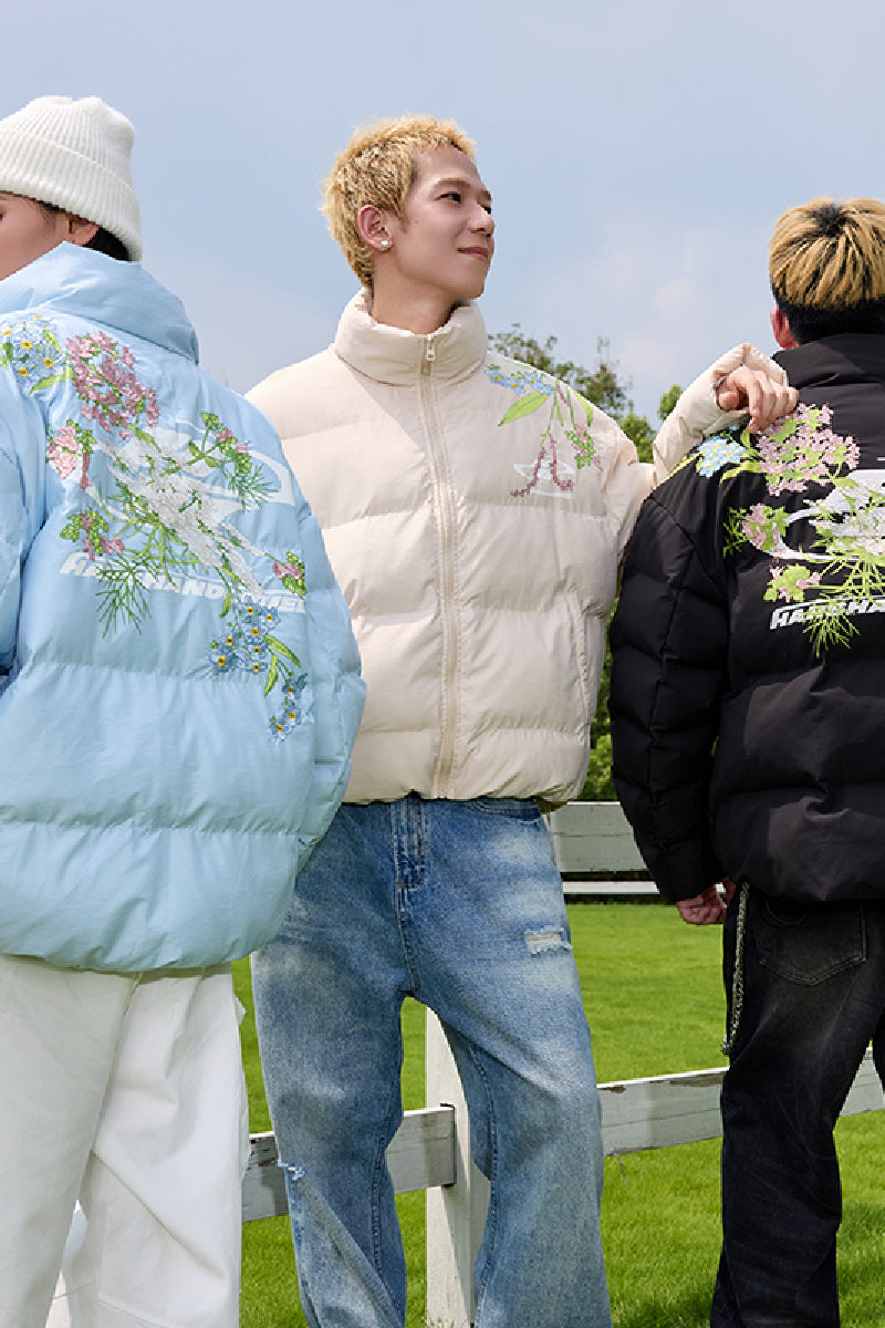 Floral Logo Embroidered Puffer Jacket - EU Only