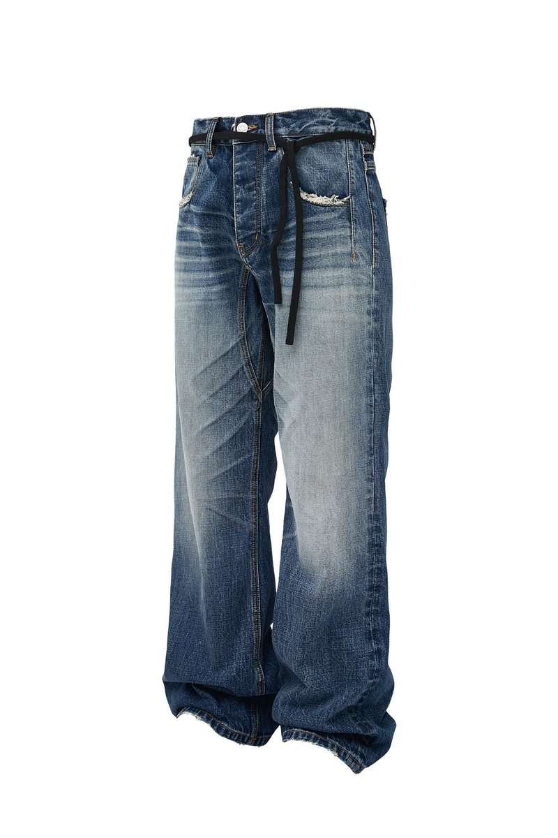 Washed Drawstring Jeans
