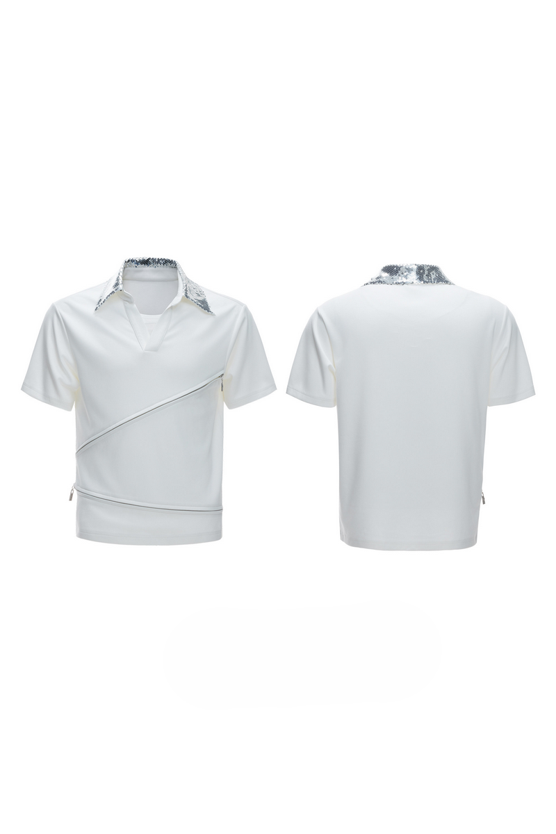 Sequin Zip Polo Shirt