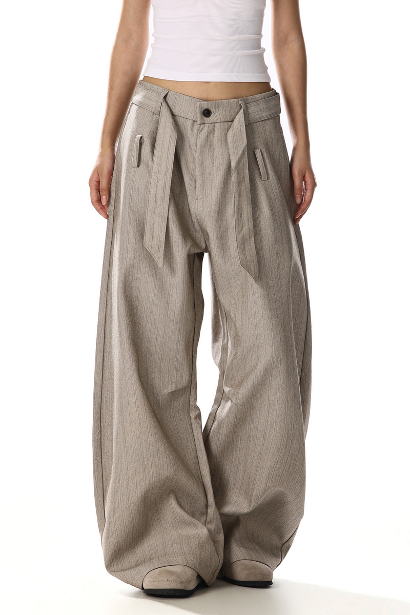 Belted Stripe Wide Pants
