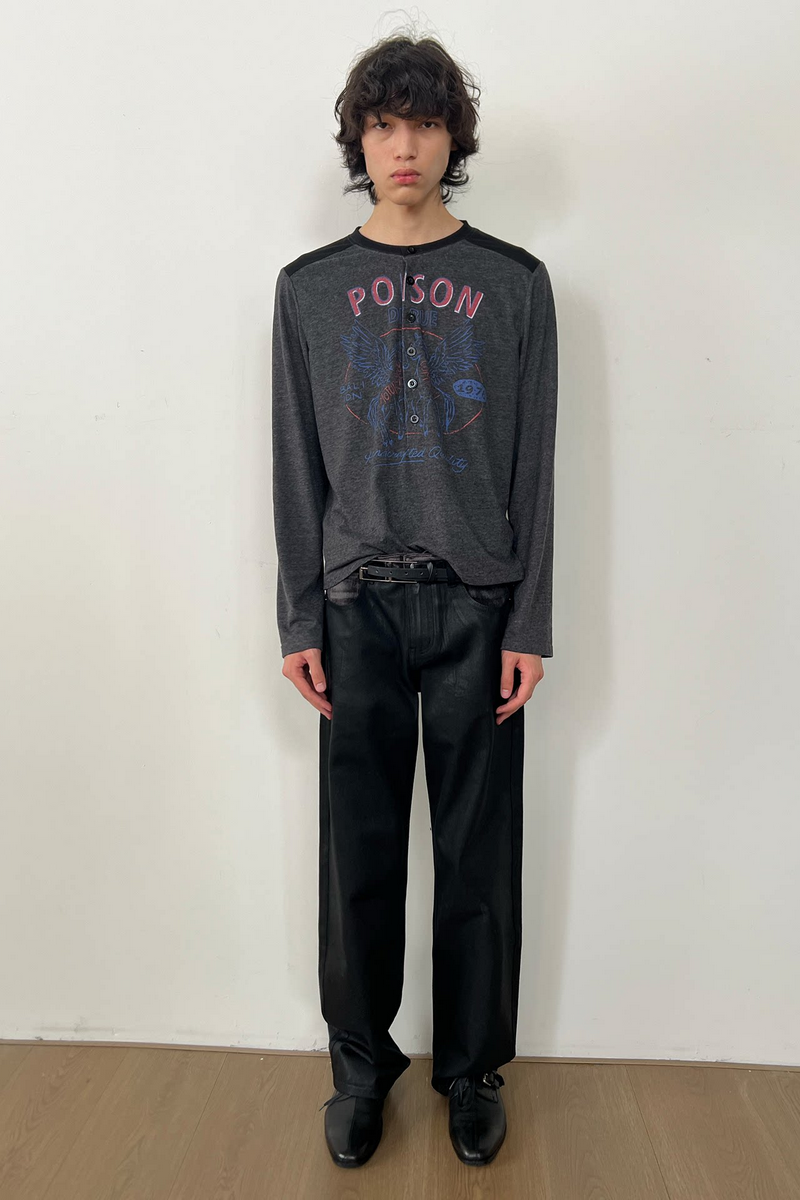Waxed Textured Slim Straight Jeans
