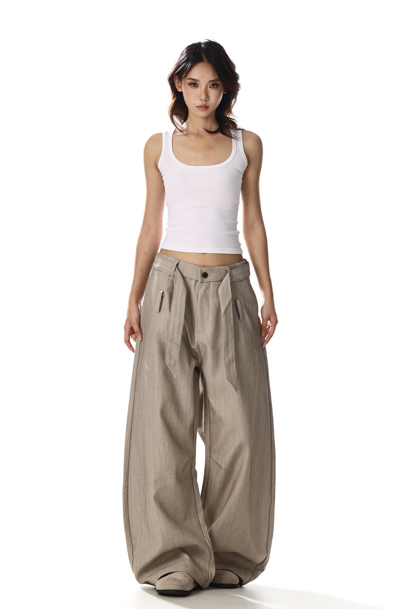 Belted Stripe Wide Pants