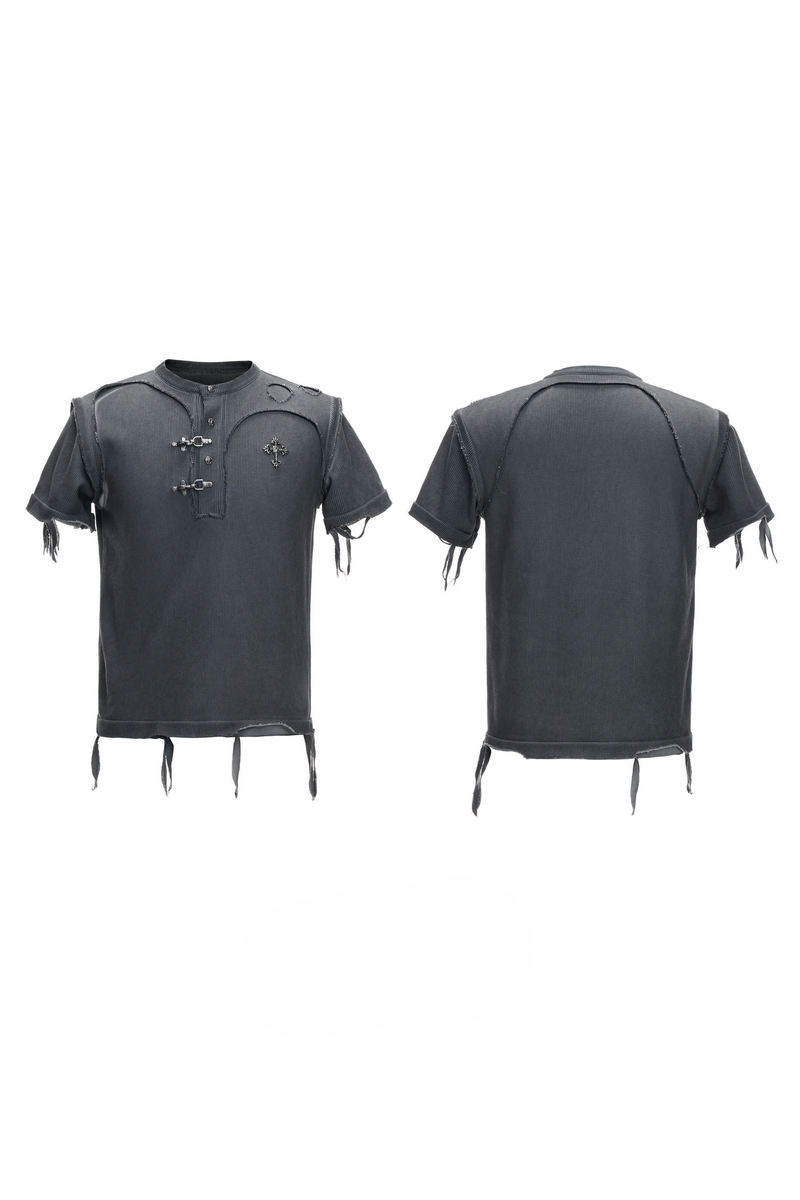 Distressed Ribbed Henley T-Shirt