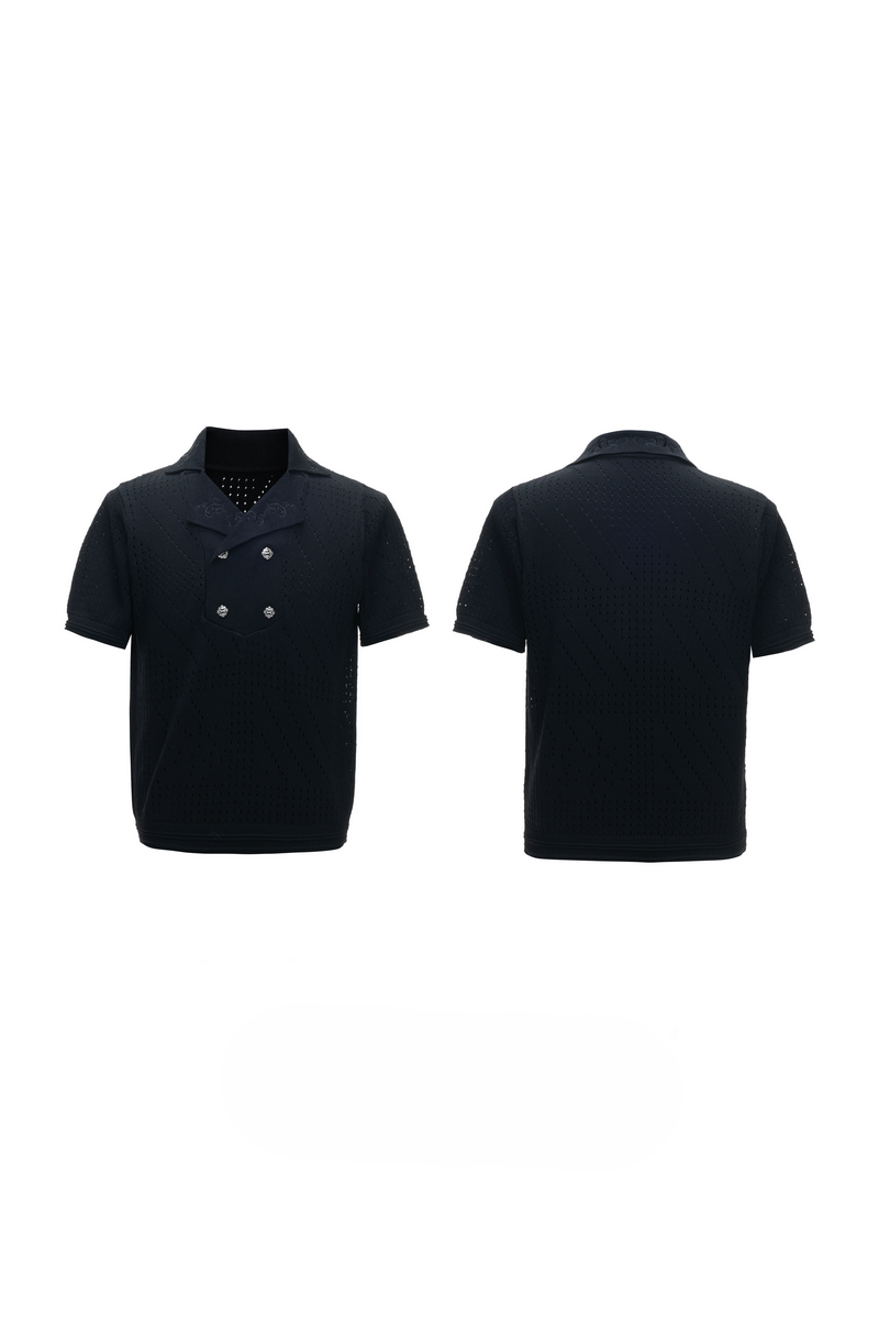 Embroidered Open Knit Shirt