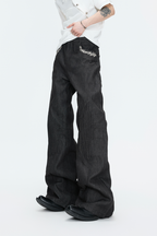 Pleated Embroidered Straight Jeans