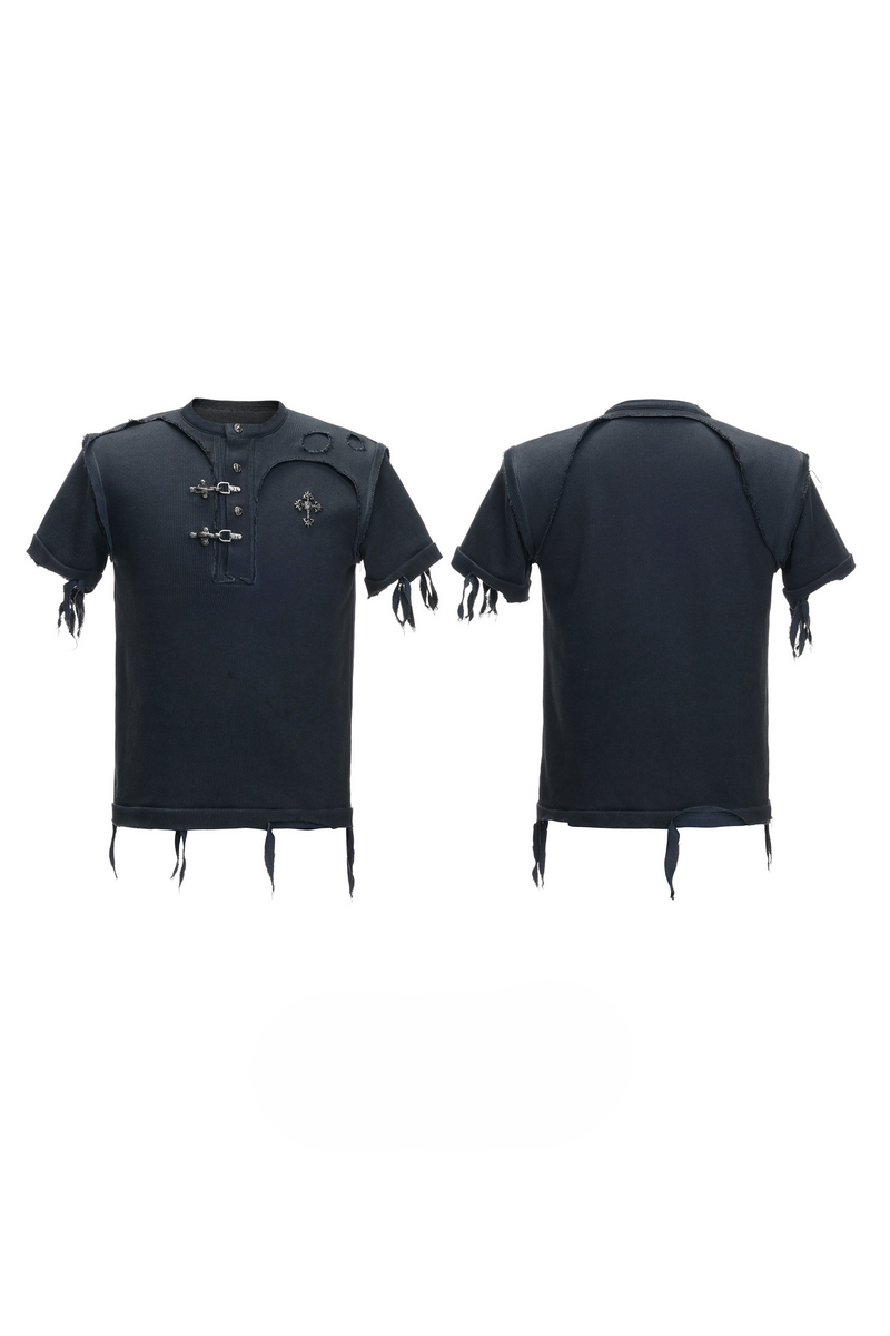 Distressed Ribbed Henley T-Shirt