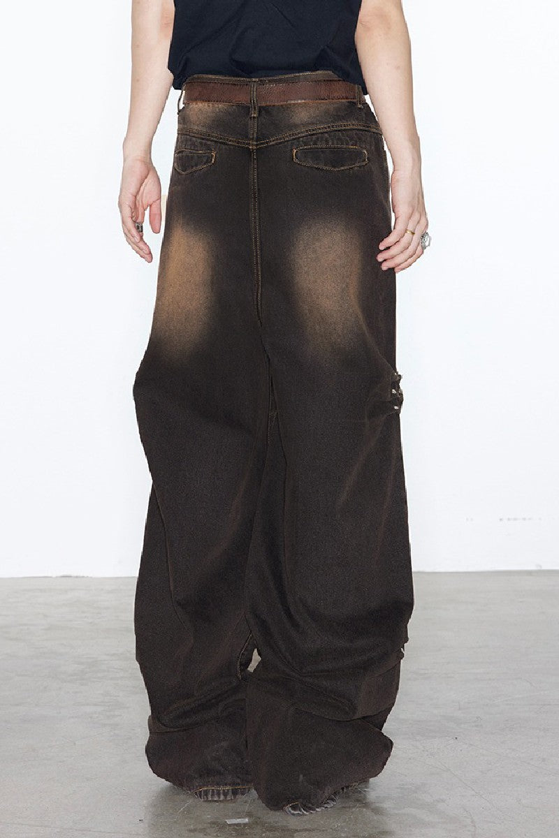 Pleated Washed Oversized Jeans - EU Only