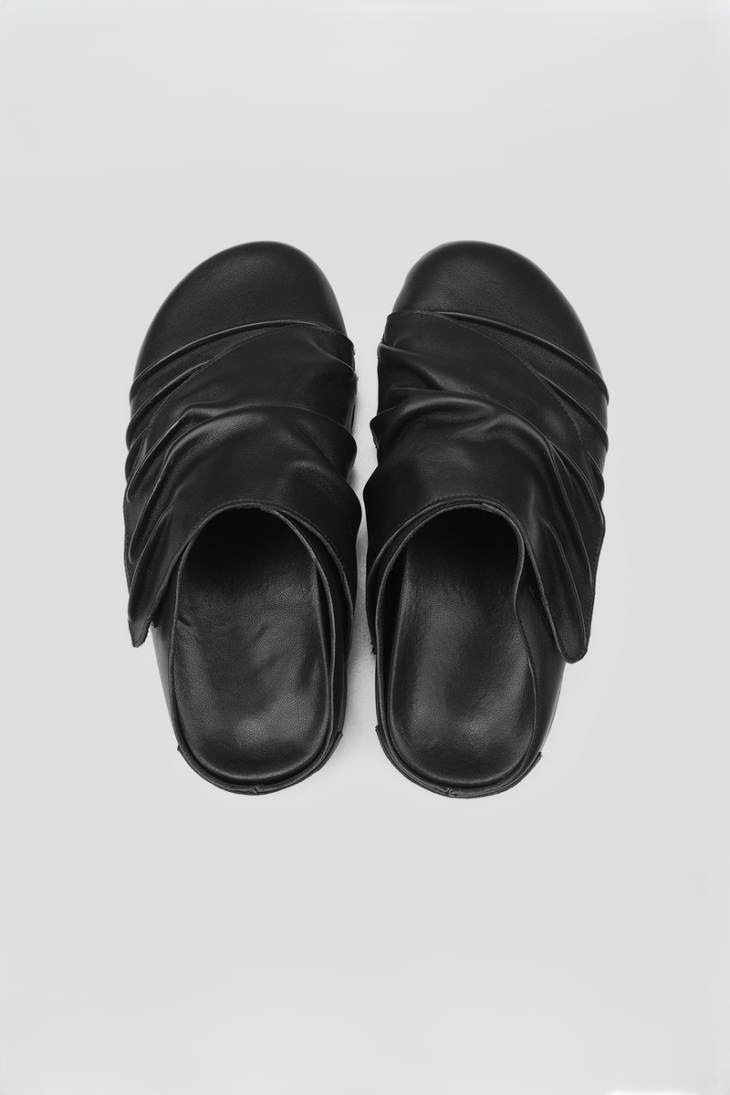 Wrinkled Leather Mule Sandals
