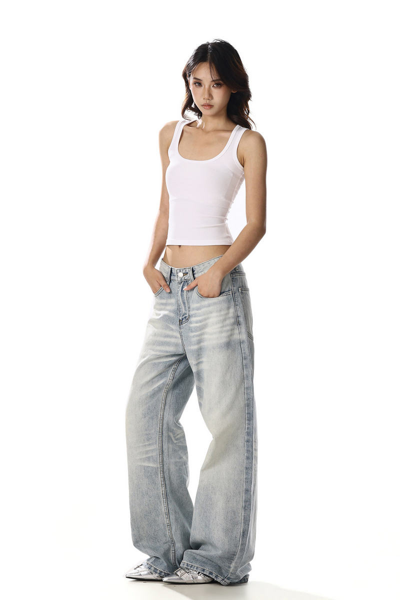 Whisker Straight Wide Jeans
