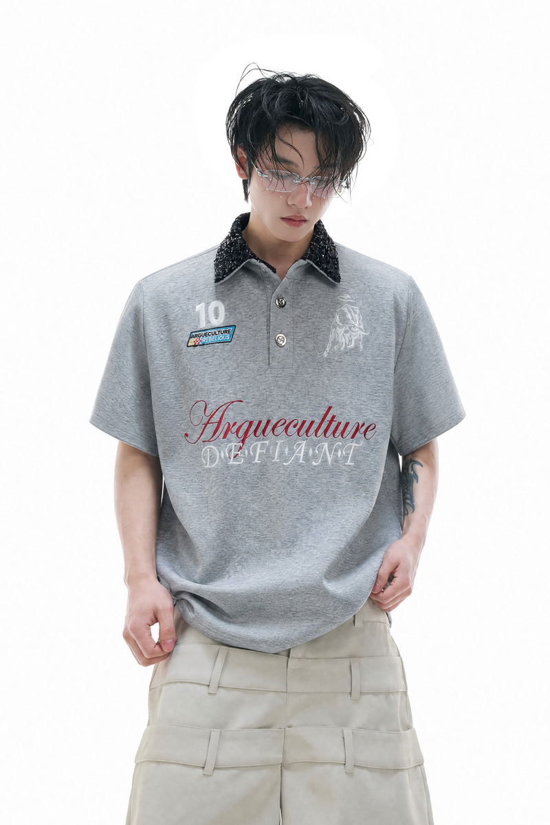 Embroidered Sequin Polo Shirt