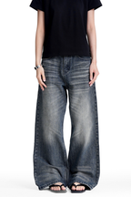 Whiskered Wide Leg Jeans