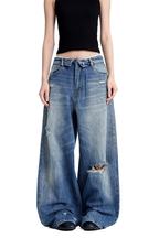 Ripped Cuffed Waist Jeans