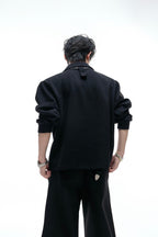 Striped Scarf V-Neck Polo Sweatshirt