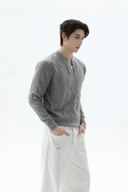 Textured V Neck Knit Sweater