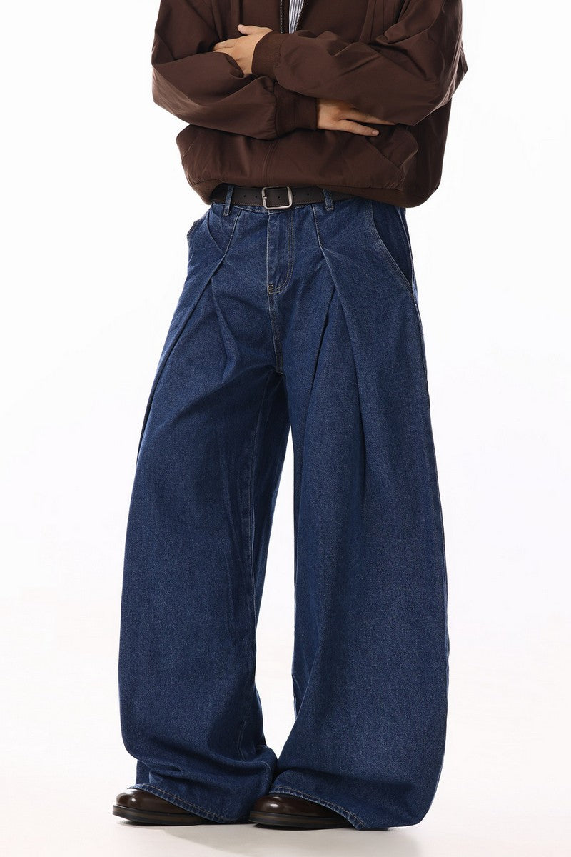 Vintage Pleated Wide Jeans