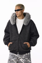 Striped Knit Zip Up Hoodie