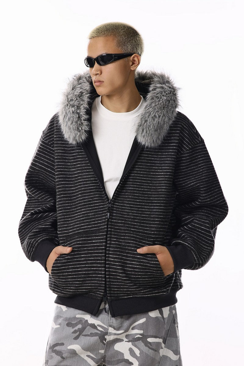 Striped Knit Zip Up Hoodie