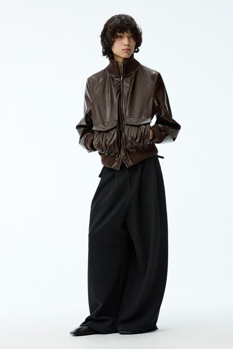 Pleated Jacquard Camo Trousers