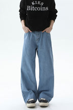 Washed Straight Leg Denim Jeans