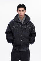 Rhinestone Textured Puffer Jacket