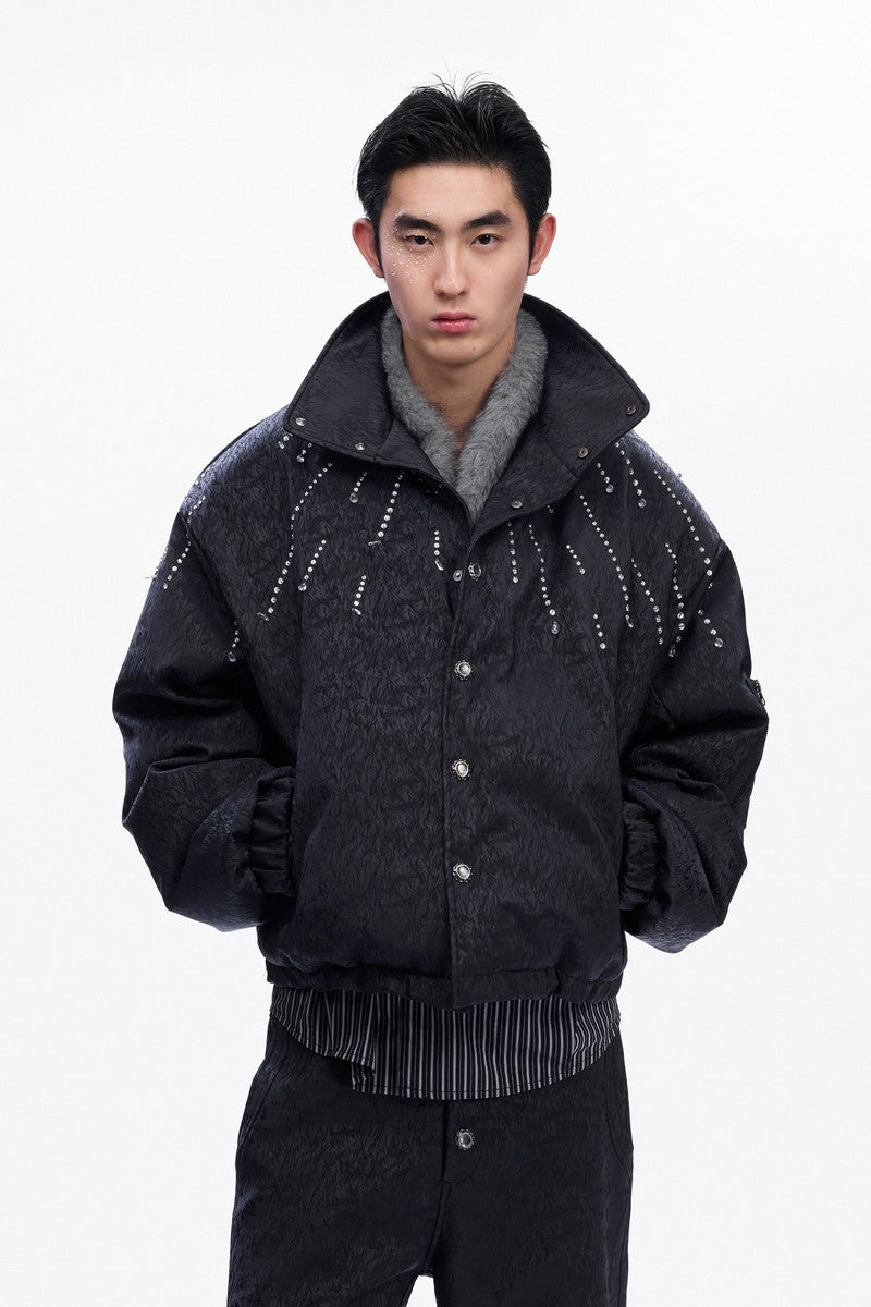 Rhinestone Textured Puffer Jacket