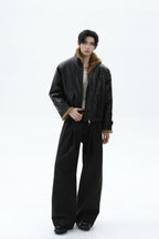 Faux Leather Fur Collar Puffer