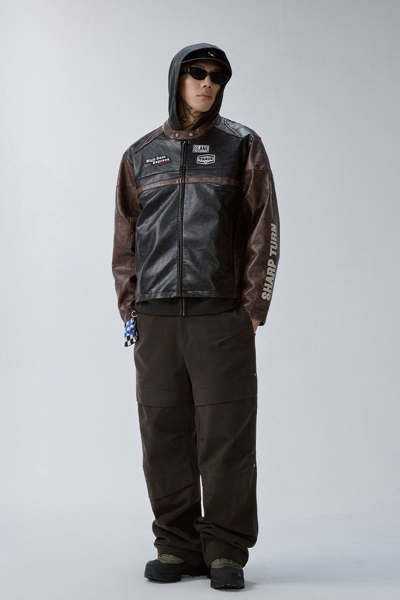 Embroidered Colorblock Moto Jacket