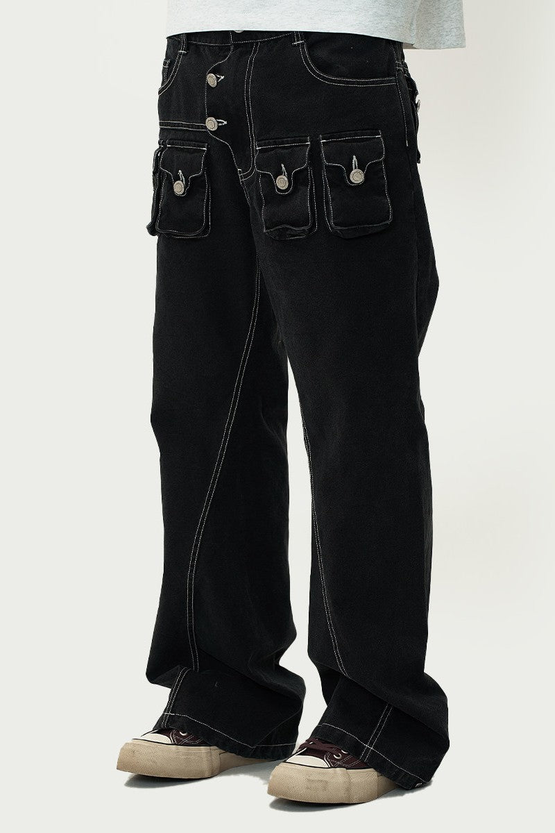 Washed Cargo Cotton Wide Leg Pants