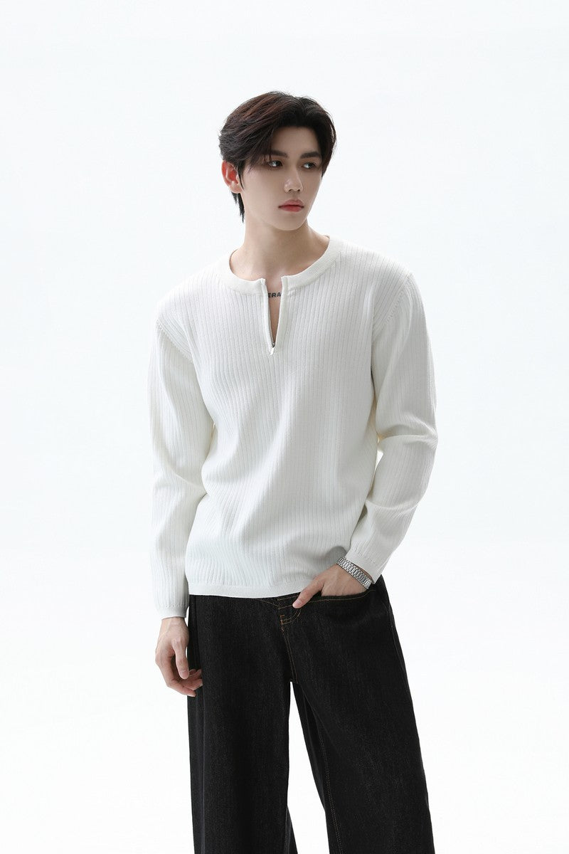 Textured Half Zip Knit Sweater