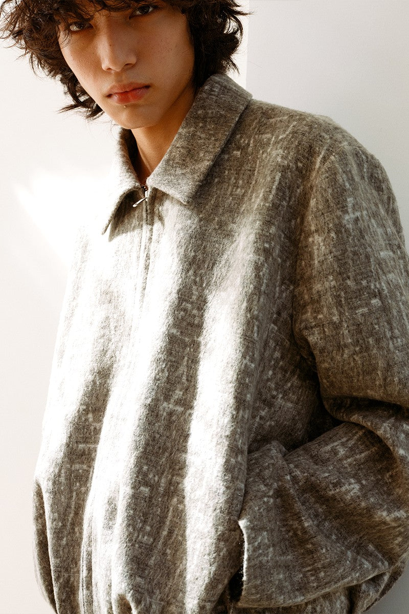Pleated Jacquard Bomber Jacket