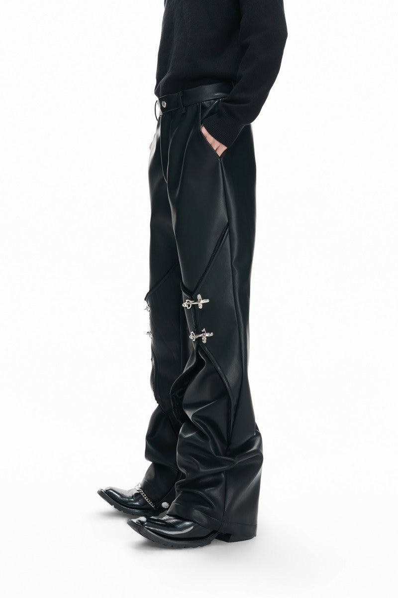 Waxed Clasp Leather Pants