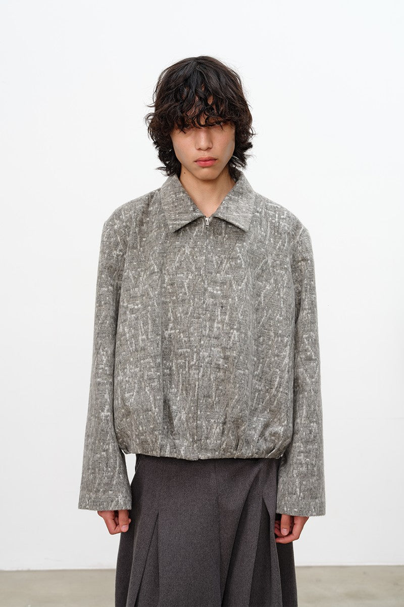 Pleated Jacquard Bomber Jacket