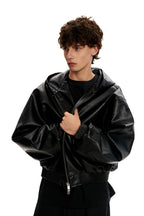 Black PU Hooded Jacket - EU Only