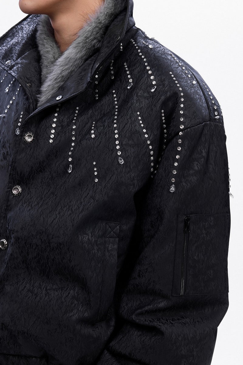 Rhinestone Textured Puffer Jacket