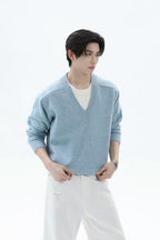 Layered Look V-Neck Wool Sweater