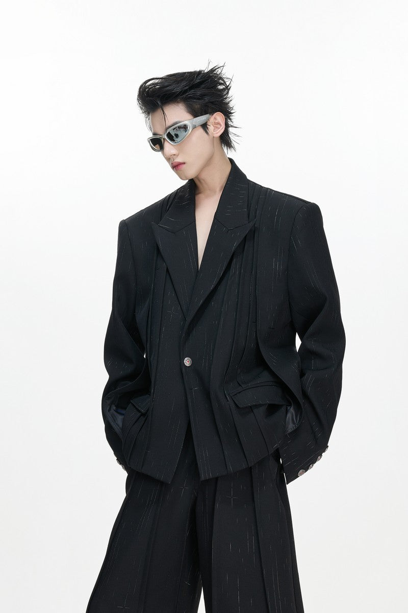 Pleated Double Breasted Suit Jacket