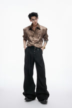 Metallic Tie Pearl Pleated Shirt