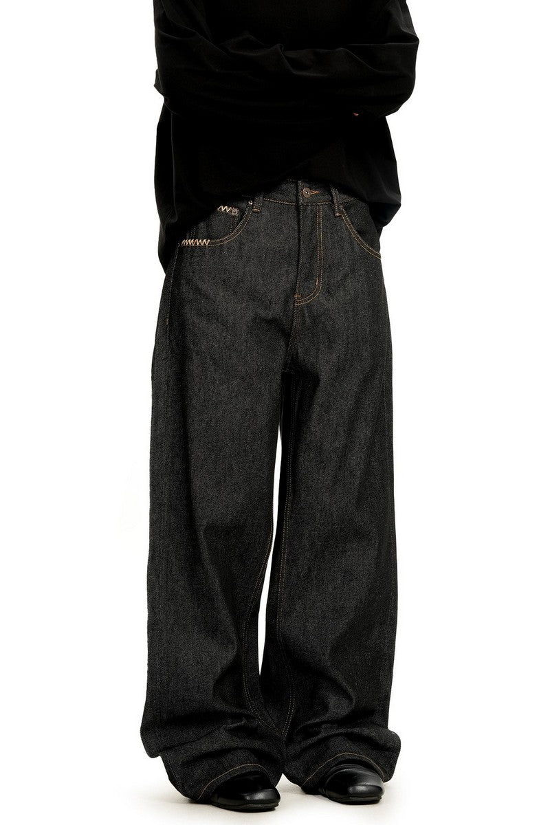 Raw Black Straight Jeans