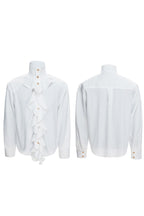 Silky Ruffle Brass Button Shirt