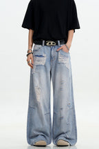 Light Blue Ripped Loose Jeans