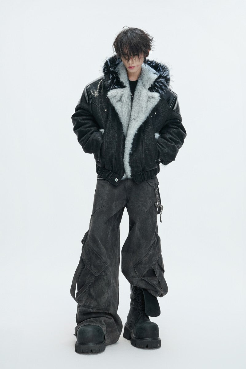 Faux Fur Pattern Puffer Jacket