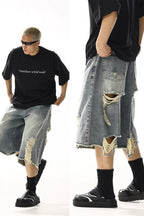 Vintage Washed Distressed Cropped Jeans