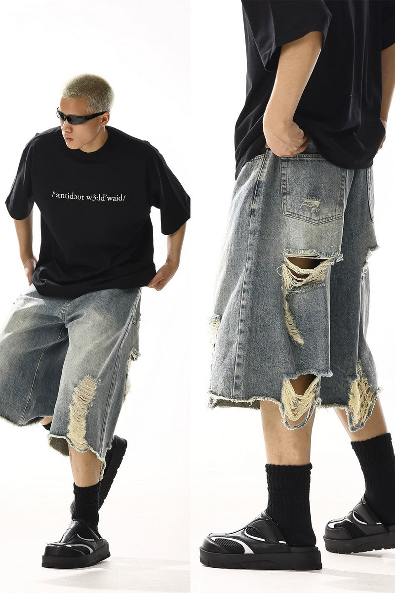 Vintage Washed Distressed Cropped Jeans