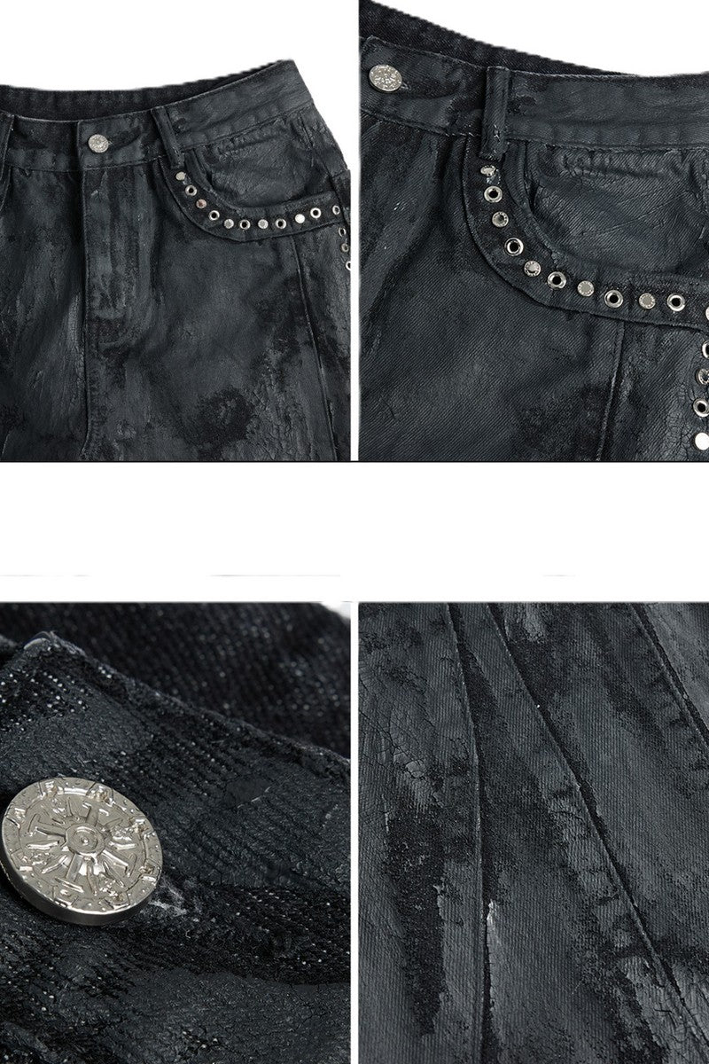 Waxed Black Studded Jeans